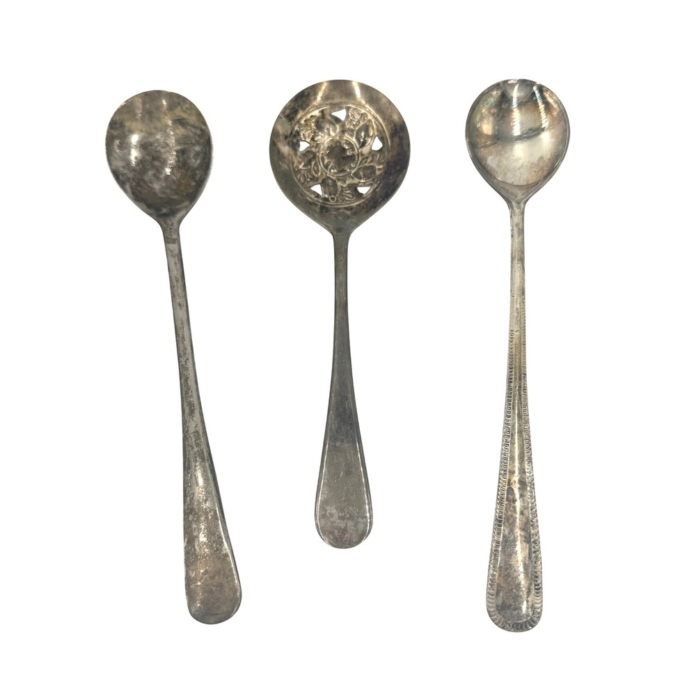 Sheffield Serving Spoons Set of 3 Silver Plate Italy England Vintage